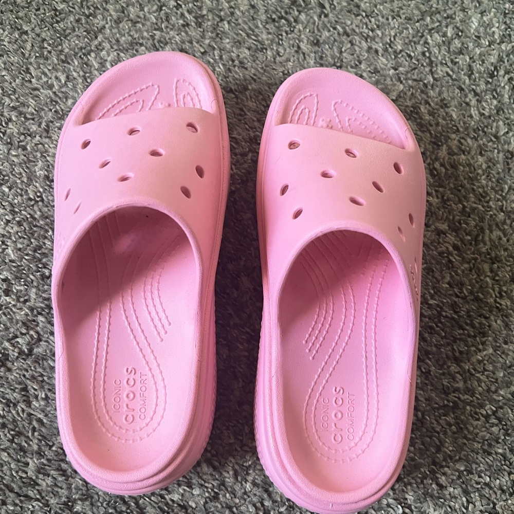 Crocs Pink Platform Lightweight Slide Sandals